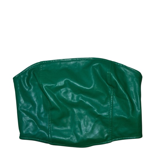 Kendall & Kylie Vibrant Green Faux Leather Strapless Top - Picture 1 of 4
